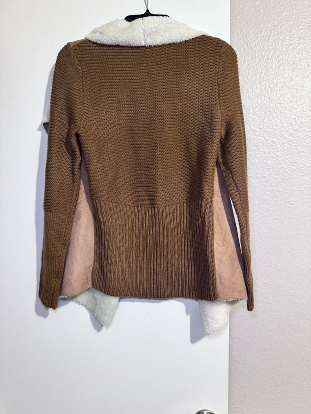 Miracle Brown Knit Cardigan with Cream Faux-Shearling Collar